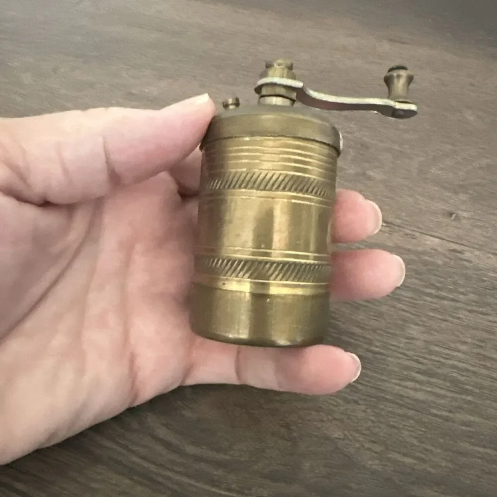 Vintage Spice Grinder Brass 1970s 3 Inches High Coffee Small Mini